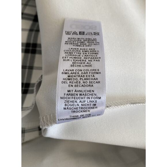 Asos Plaid Long Sleeve Cropped Open Back Mock Neck Blouse Top White Black US 14 - Picture 7 of 7